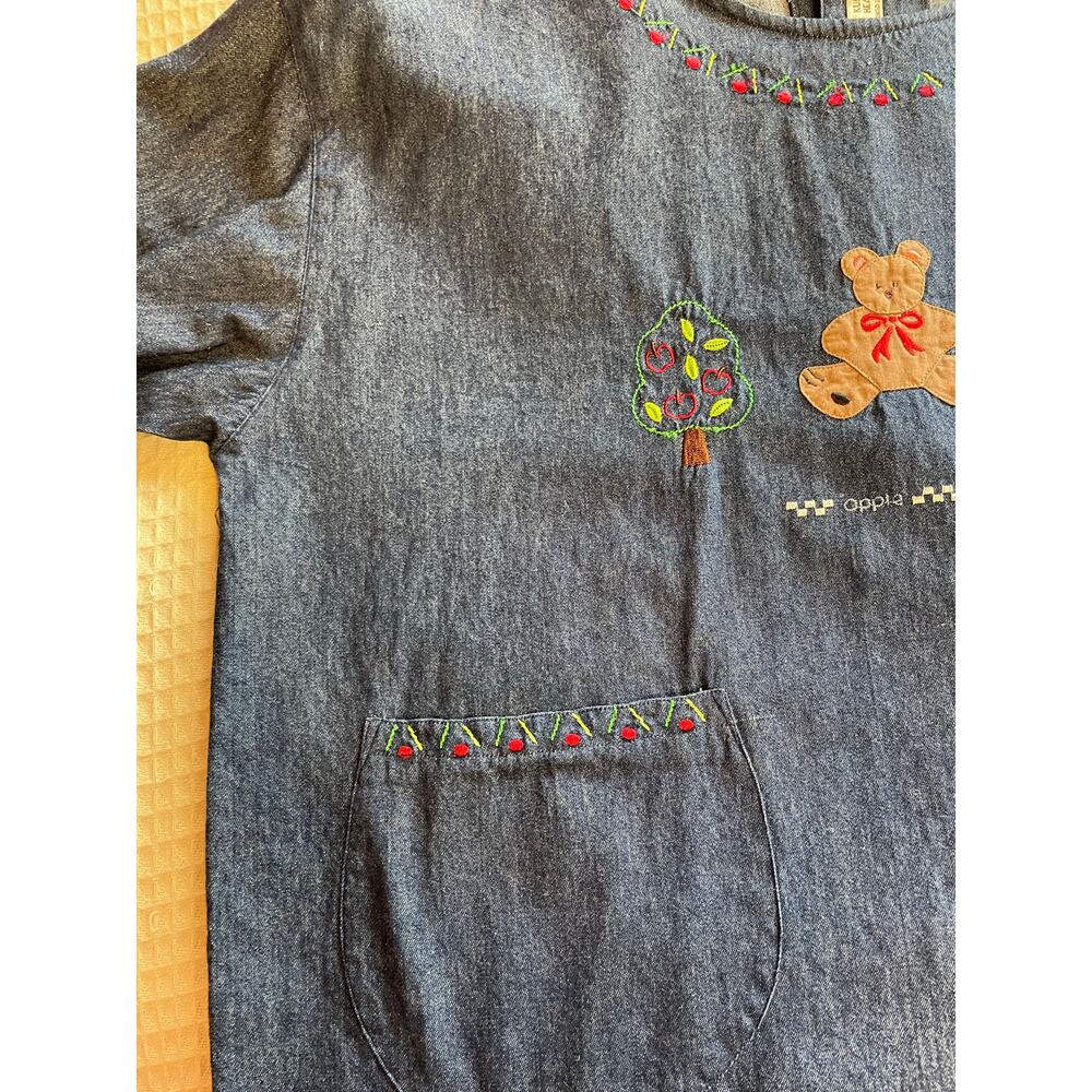 Kuma Heart Denim Long Sleeve Teacher Cottage Core Knee Length Shirt Dress XXL - Picture 9 of 14